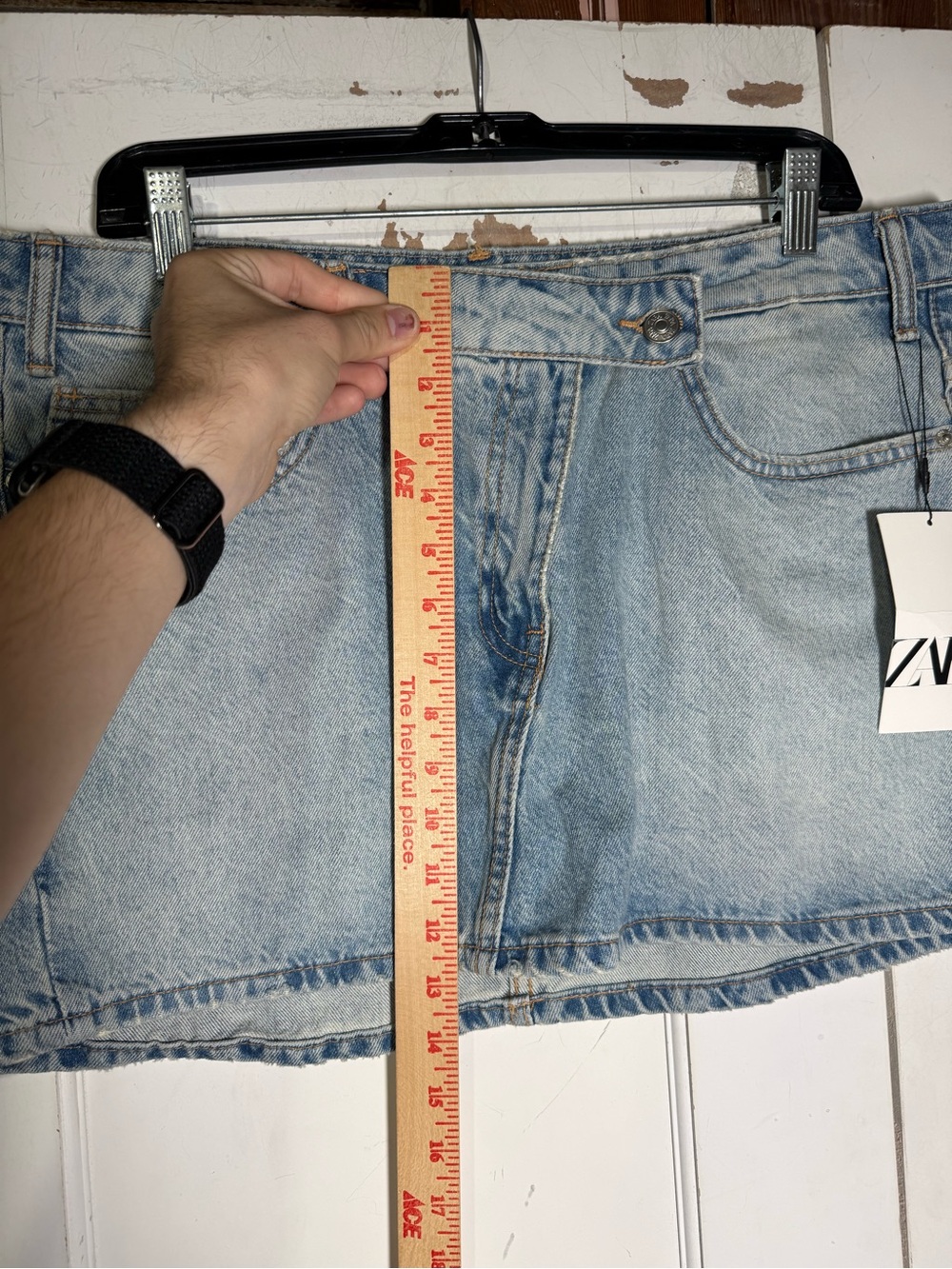 Zara Mini Denim Skirt Asymmetric Light Blue Wash Size XL NWT Pockets - Picture 4 of 8